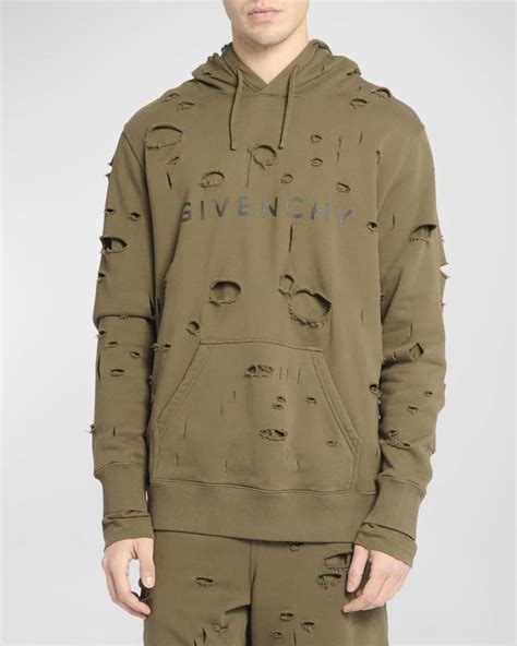 givenchy distressed hoodie green|Givenchy men's destroyed hoodie.